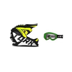 Capacete Infantil Jett Evolution preto e amarelo + óculos Pro Tork