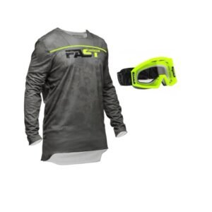Camisa Off-road Fast Pro Tork cinza/amarelo + óculos Pro Tork Blast