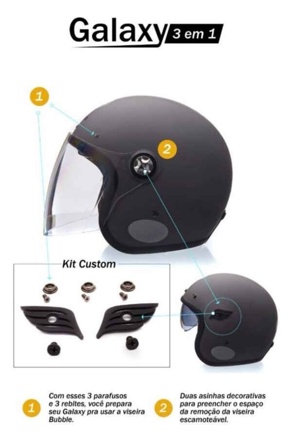 Capacete Lucca Customs Galaxy black caramel com óculos e mais 2 viseiras - Imagem 6