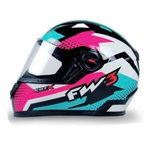 Capacete FW3 GTN Super tiffany, rosa e branco