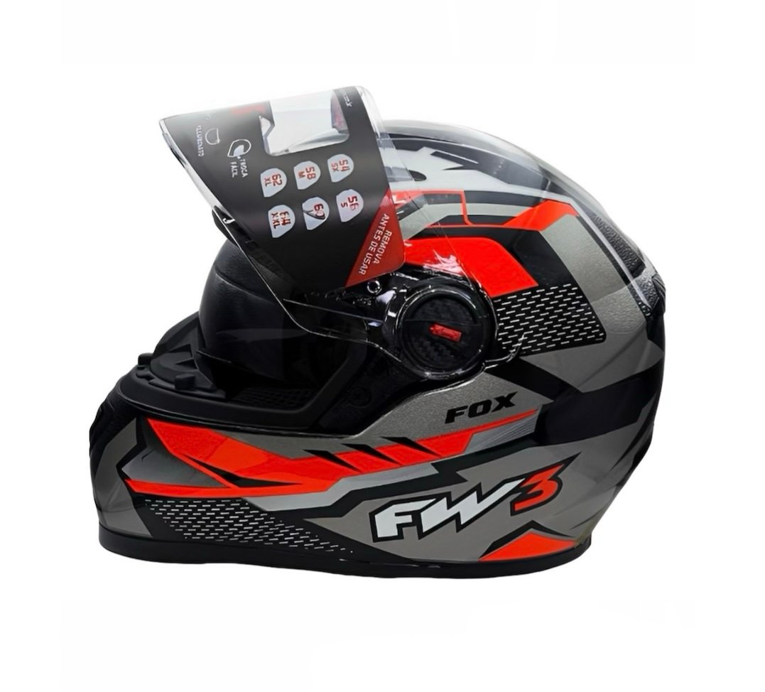 Capacete FW3 GTX Fox com óculos • grafite e vermelho