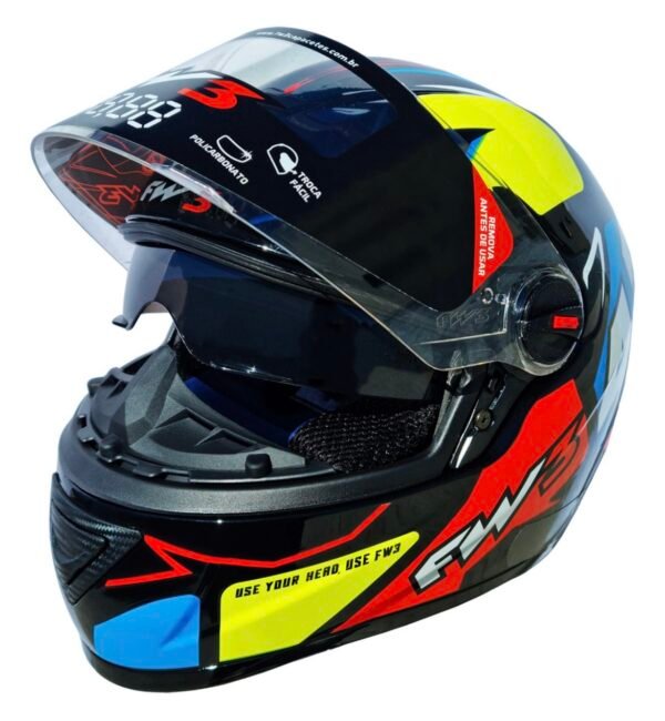 Capacete FW3 GTX 43 com óculos • amarelo e azul