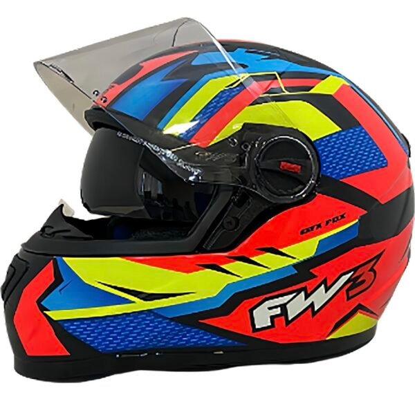 Capacete FW3 GTX Fox com óculos • laranja, amarelo e azul