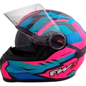 Capacete FW3 GTX Fox com óculos • rosa e azul