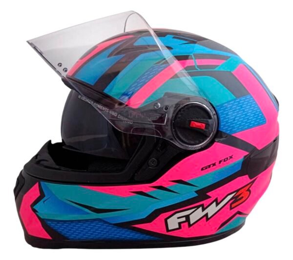 Capacete FW3 GTX Fox com óculos • rosa e azul