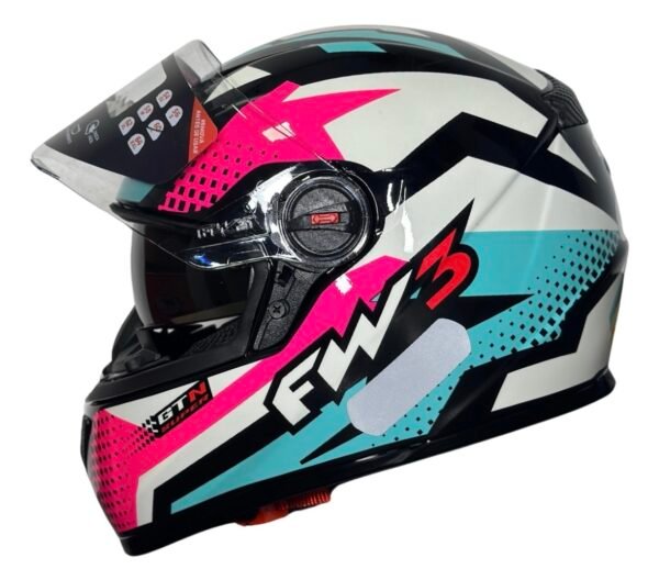 Capacete FW3 GTX Super com óculos • tiffany, rosa e branco