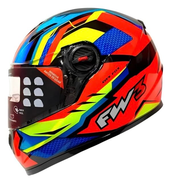 Capacete FW3 GTN Fox laranja e amarelo