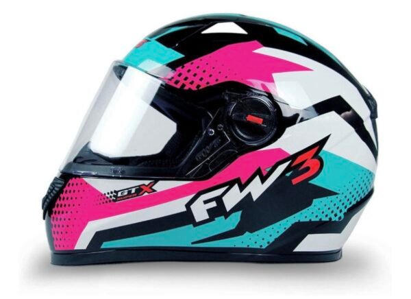 Capacete FW3 GTN Super tiffany, rosa e branco