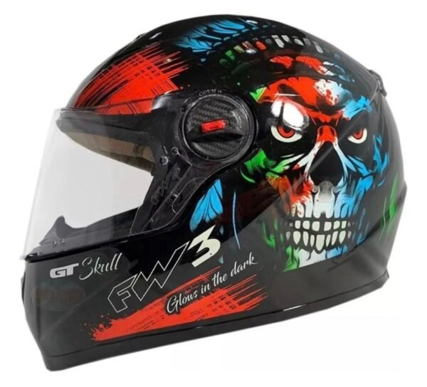 Capacete FW3 GT SKULL preto • brilha no escuro