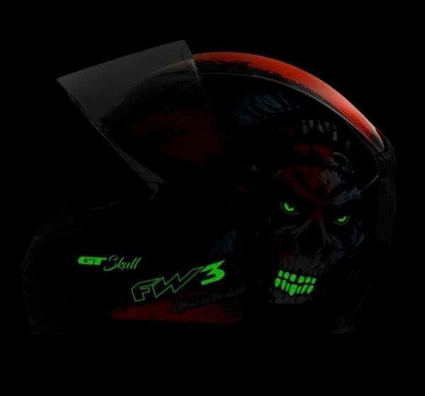 Capacete FW3 GT SKULL preto • brilha no escuro - Imagem 2