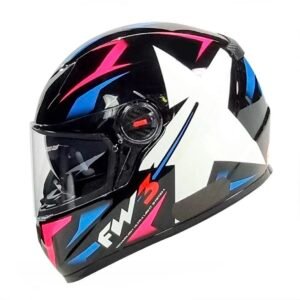 Capacete FW3 GTX Star preto, azul e rosa