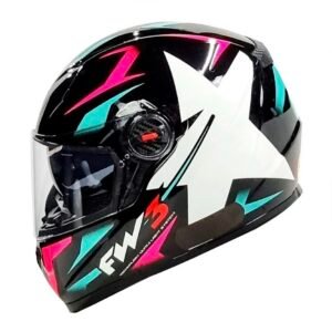 Capacete FW3 GTX Star preto, tiffany e rosa