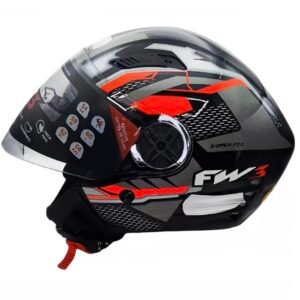 Capacete FW3 Open Fox preto, prata e vermelho