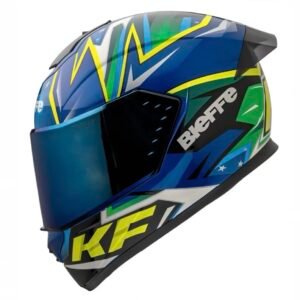 Capacete Bieffe B12 KF azul metálico e verde + viseira color e cristal