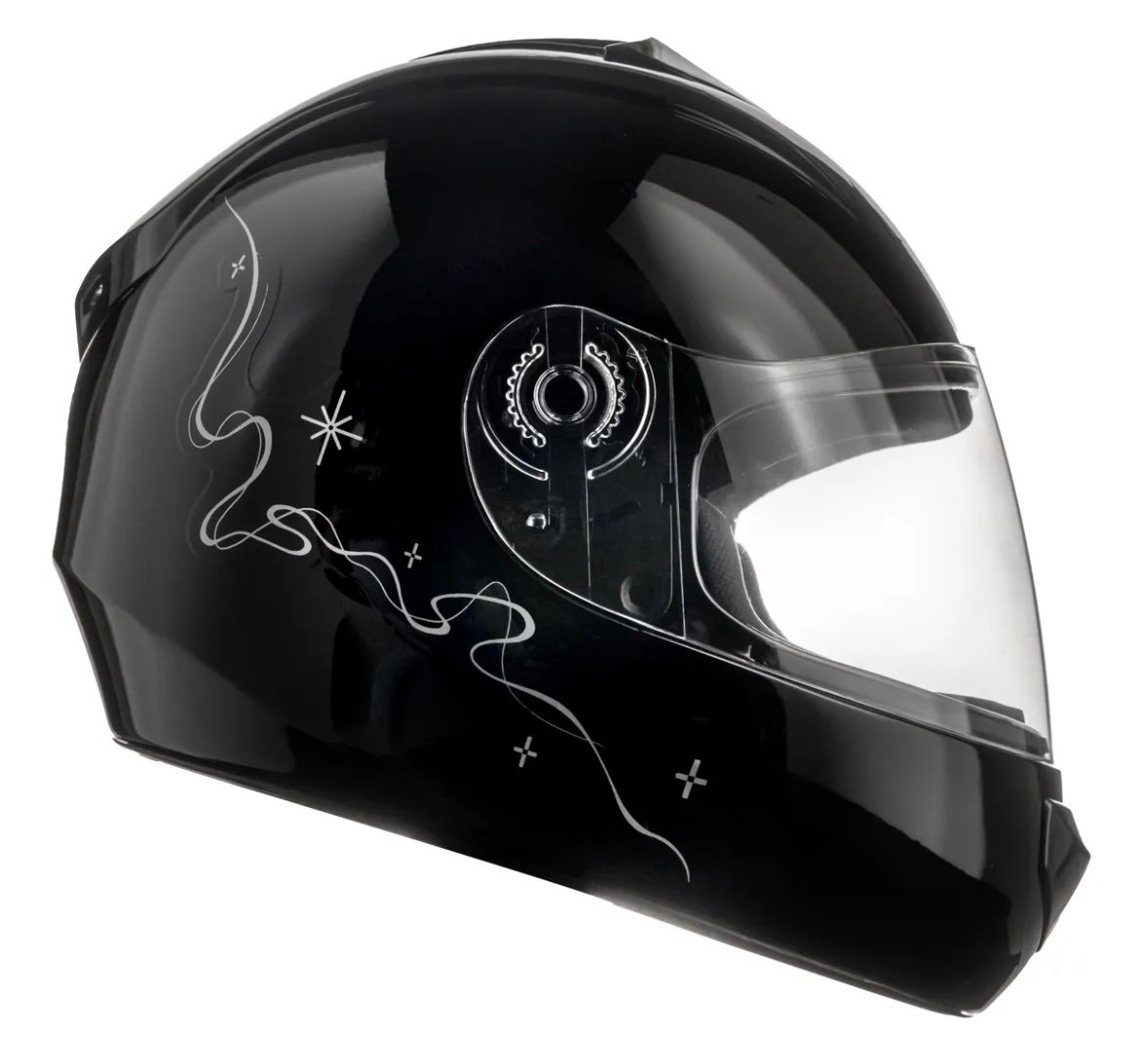 Capacete infantil Fly Young HG Belle preto brilho e prata