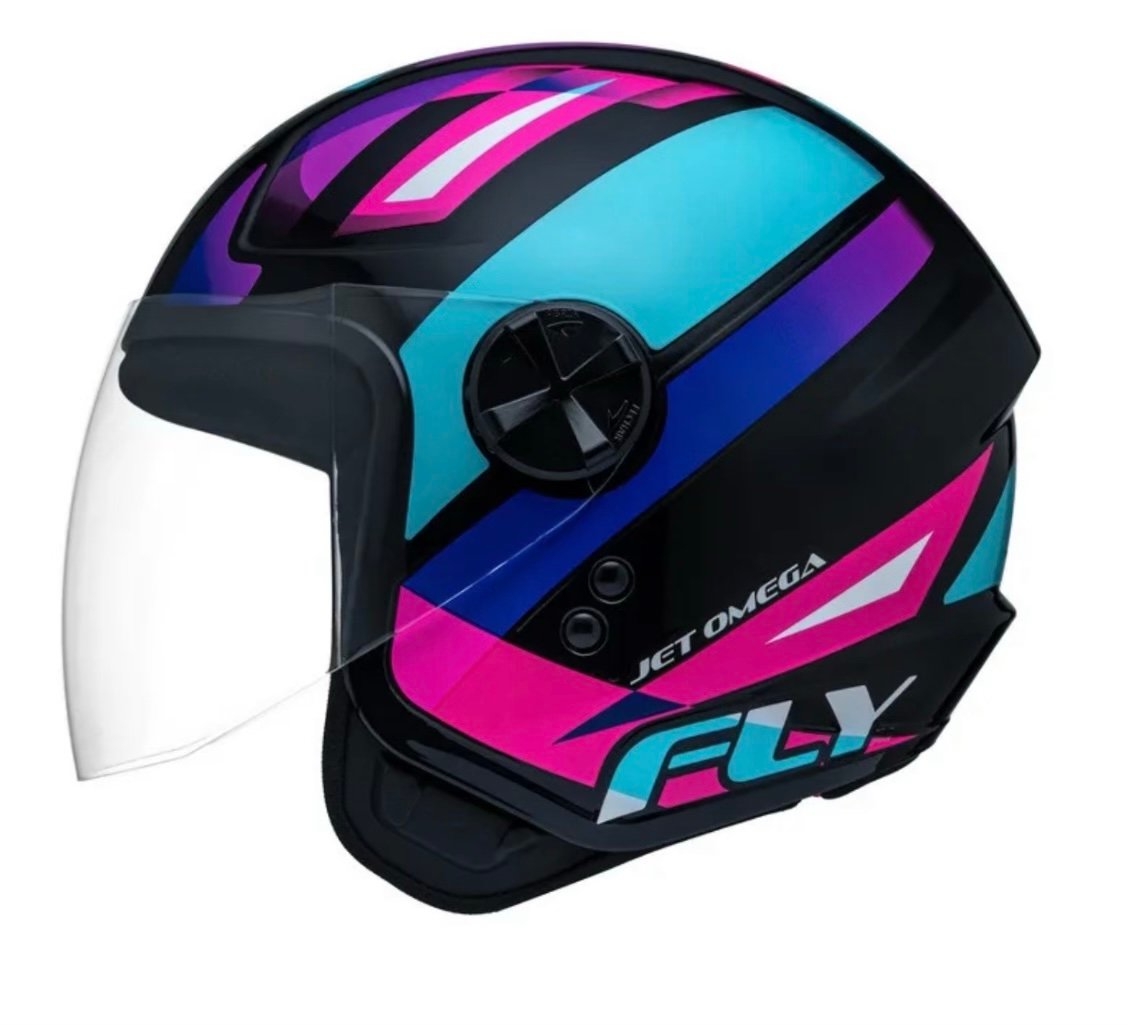 Capacete Fly Jet HG Omega preto fosco e pink