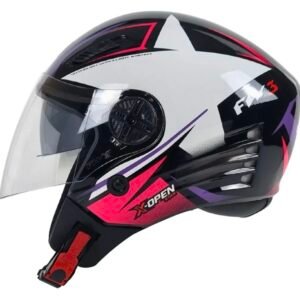 Capacete FW3 X-Open Star lilás com rosa