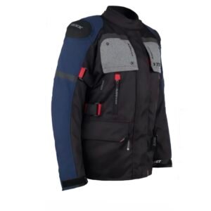 Jaqueta Texx Armor preta azul vermelha e cinza